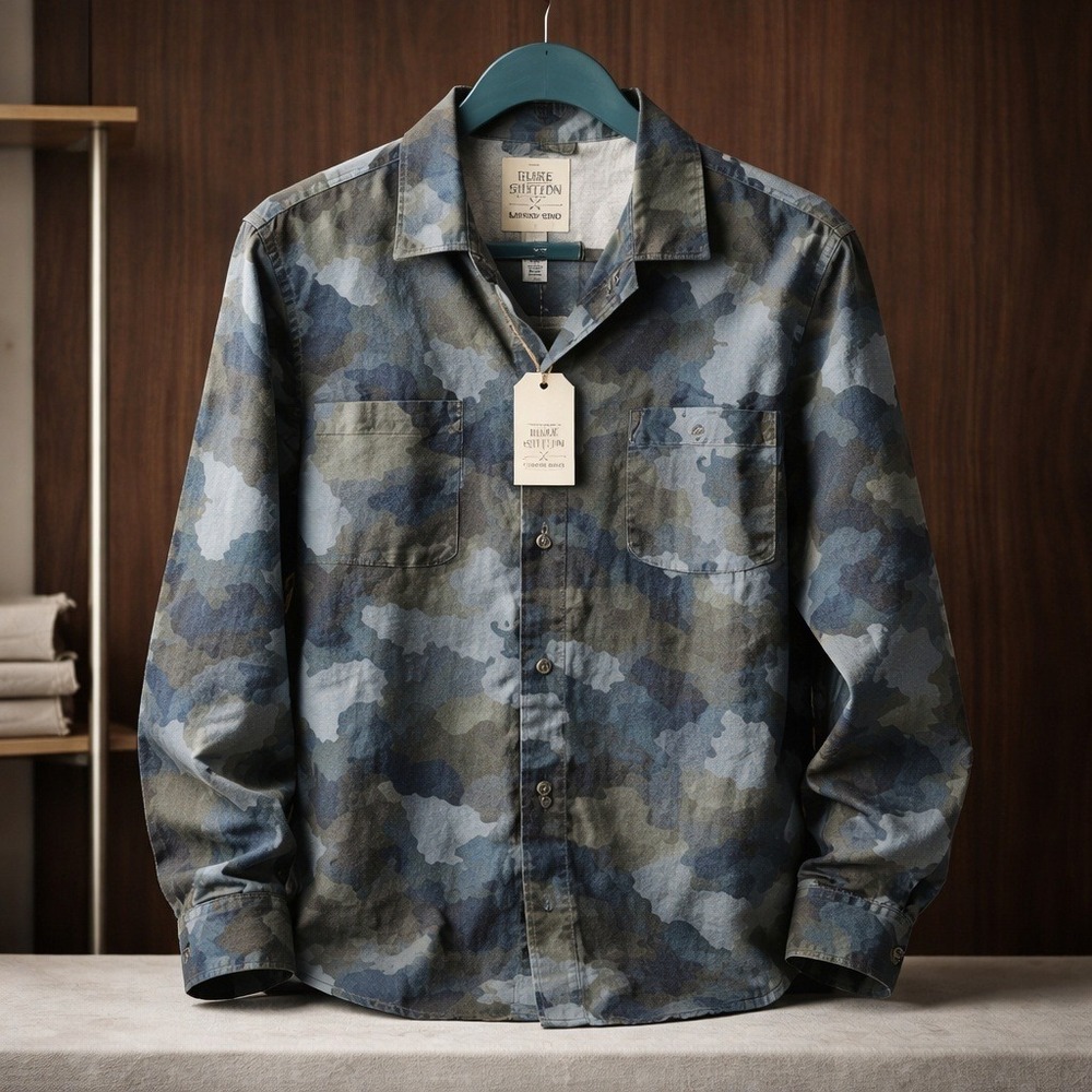 Blake Shelton x Lands End L Mens Camo Long Sleeve Camp Shirt Green Large NWT